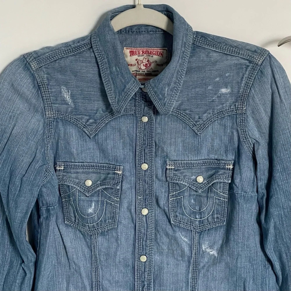 True Religion Rocky western denim chambray shirt Dress 29120 - Picture 2 of 14